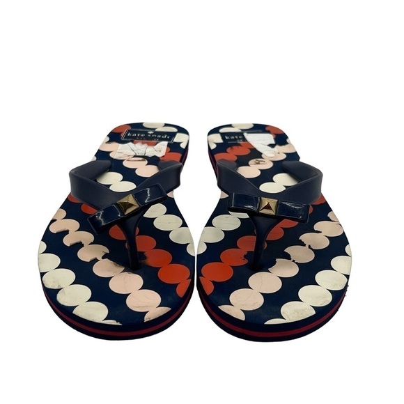 Kate Spade Blue Red Polka Dot Flip Flops Size 8 Women’s - Picture 3 of 9